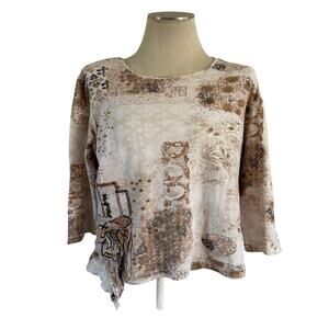 Y2K Graphic Patchwork T Shirt Floral Detail Size 2 / L Boho Lagenlook Fairycore